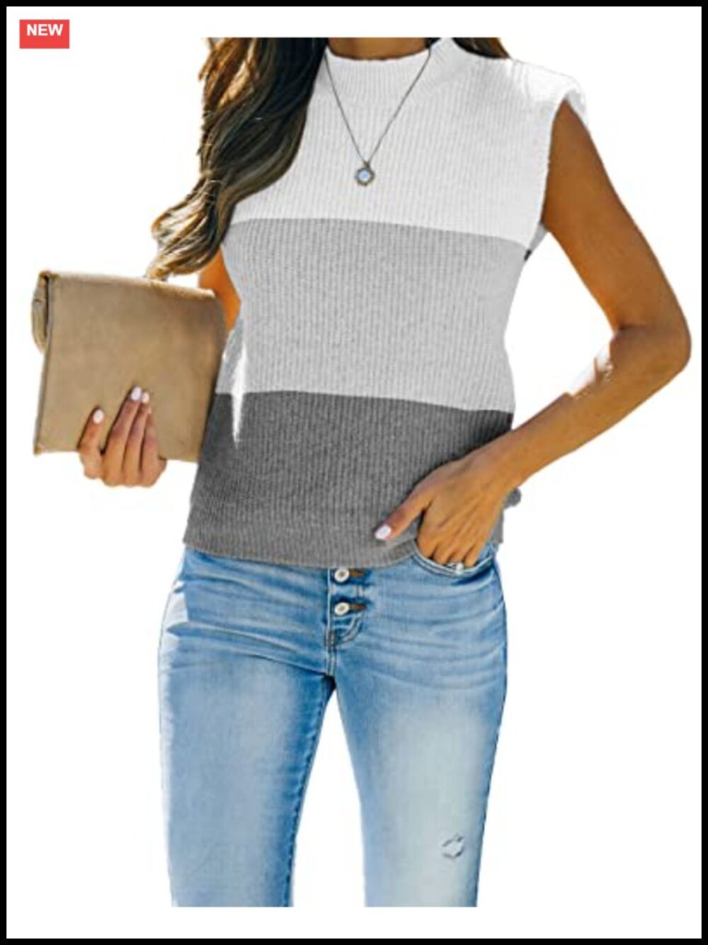Mock Neck Ribbed Knit Sweater Vest Sleeveless Pullover Tank Top
